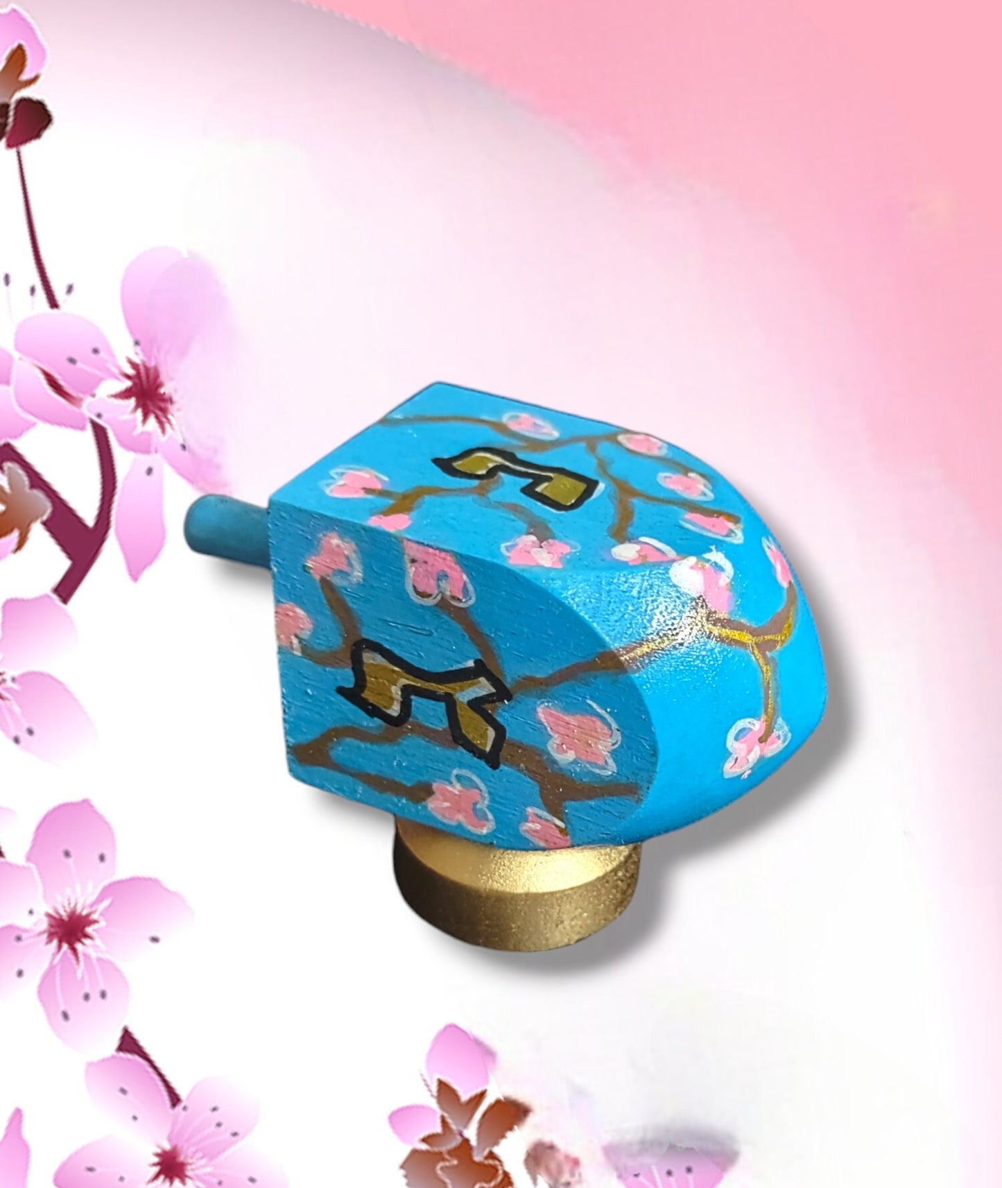 Hand Painted Cherry Blossom Dreidel - Unique Hanukkah Gift