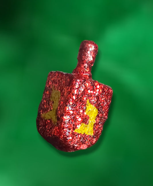 Hand Painted Ruby Glitter Dreidel, Unique Hanukkah Gift with Stand