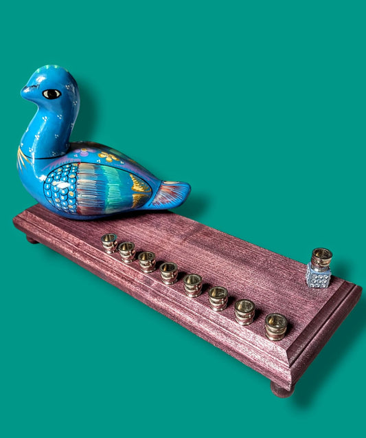 Vintage Blue Bird Menorah, Hand-Painted Ceramic Hanukkah Decor