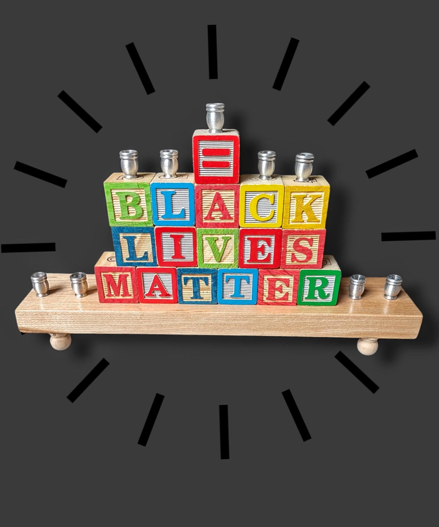 BLM Wooden Block Menorah: Judaica Hanukkah Art, Charity Donation