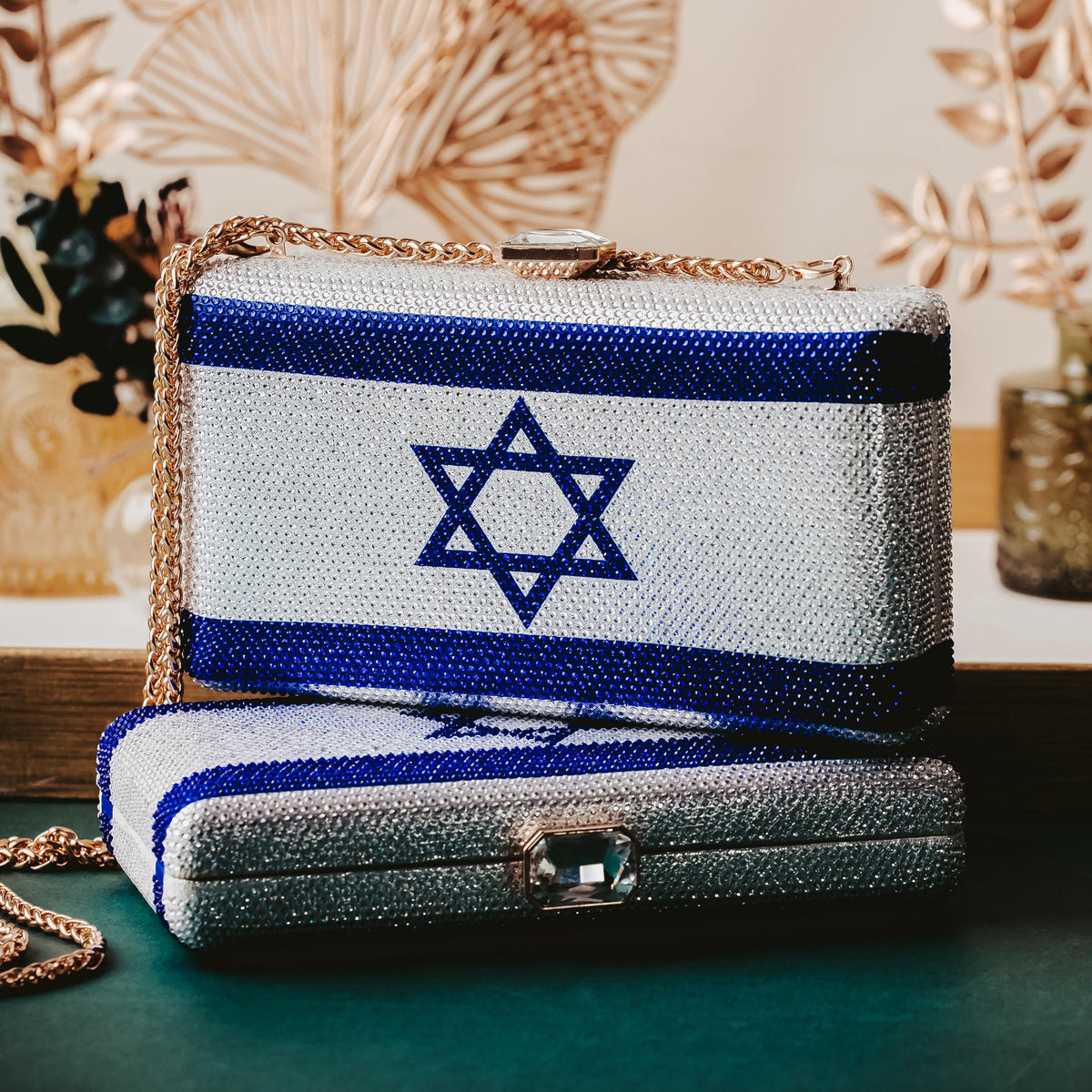 Sparkly Israel Flag Clutch – Rhinestone Evening Bag for Modern Jewish Pride
