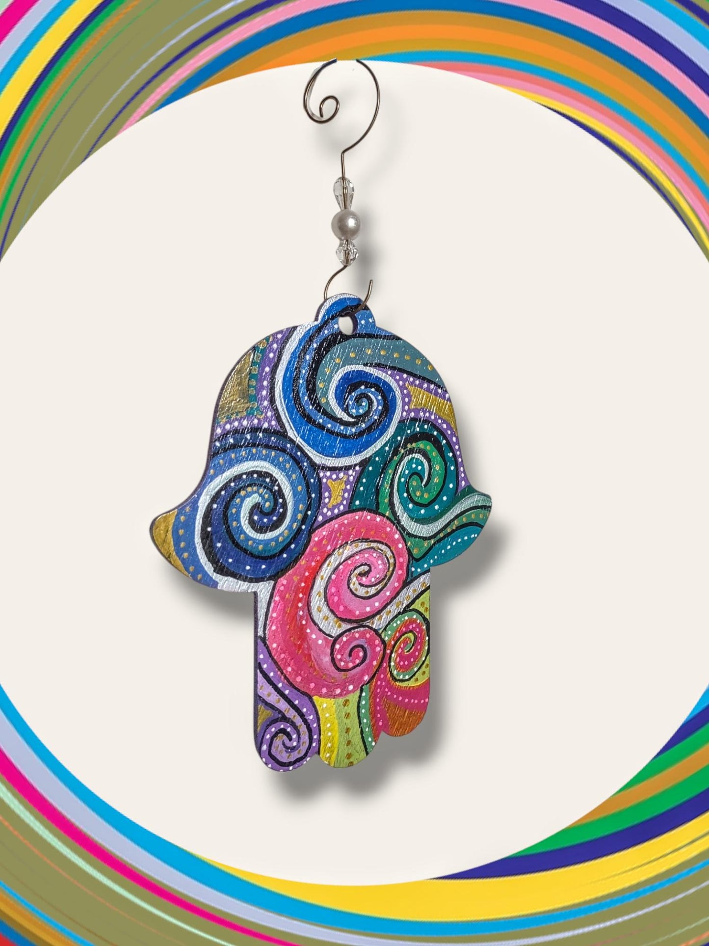 Hand Painted Wooden Hamsa, Jewish Home Decor
