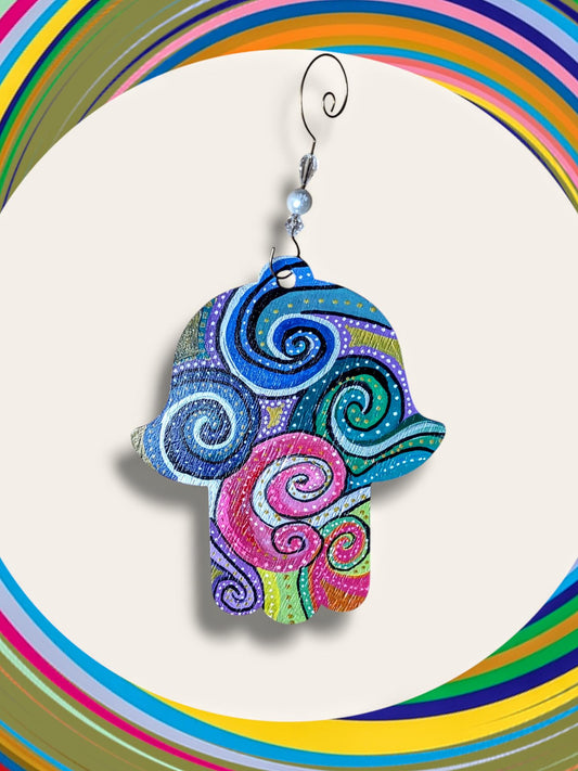 Hand Painted Wooden Hamsa, Jewish Home Decor