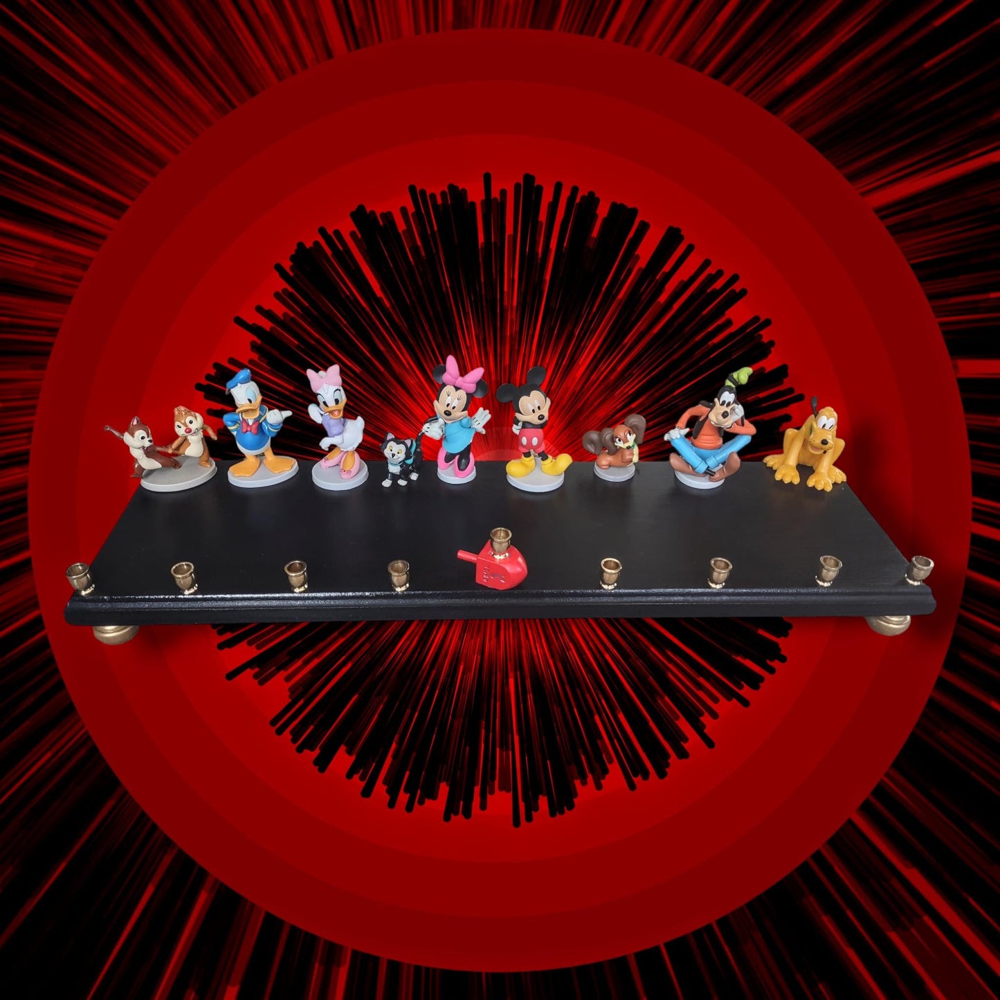 Collector Mickey Mouse Menorah Classic Disney Judaica Hanukkiah Repurposed Toy Minnie Donald Duck chipmunks Goofy Pluto