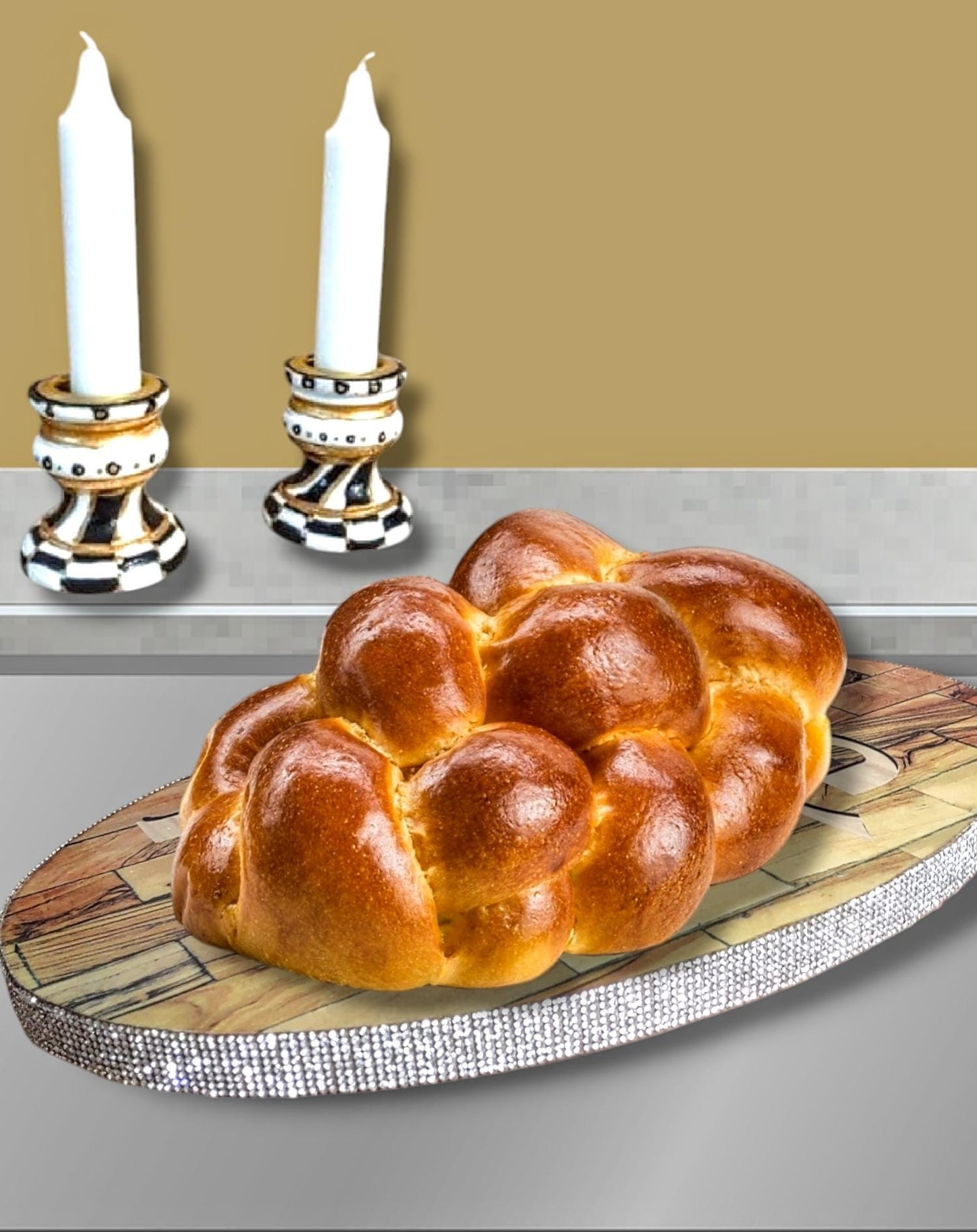 Bling Shabbat Challah Board Tray – Hebrew Judaica Plate