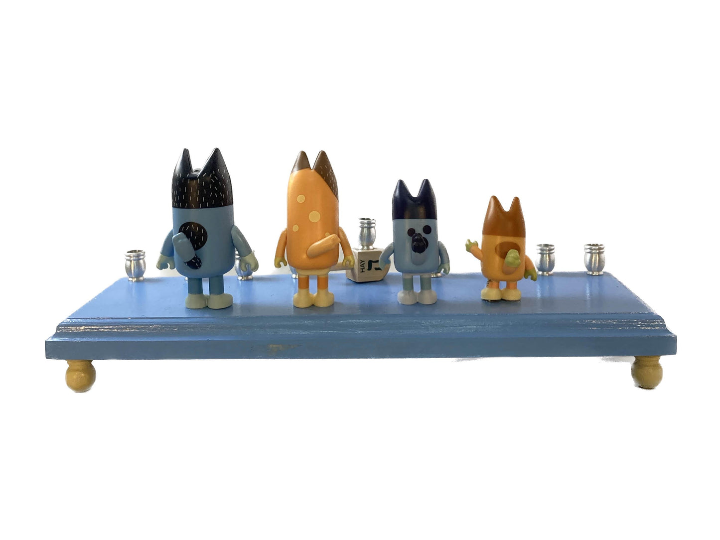 Bluey Kids Australian Family Dogs Preschool Collectible Figures Menorah Dreidel Cartoon Blue