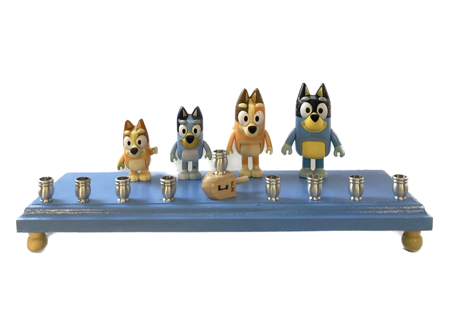 Bluey Kids Australian Family Dogs Preschool Collectible Figures Menorah Dreidel Cartoon Blue
