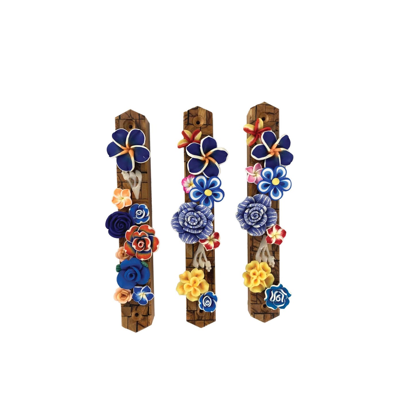 Olive Wood Mezuzah Case with Silicone Flowers - Judaica Gift