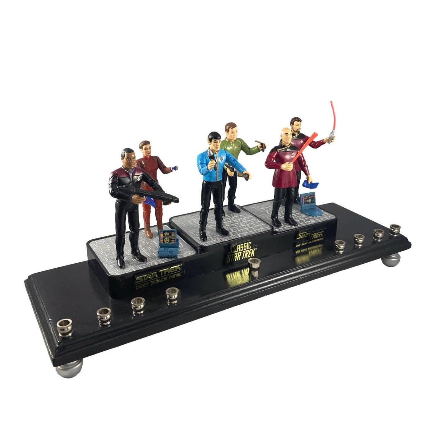 Star Trek Collector Menorah Judaica Hanukkah Repurposed Figures Spock Captain Kirk Vintage