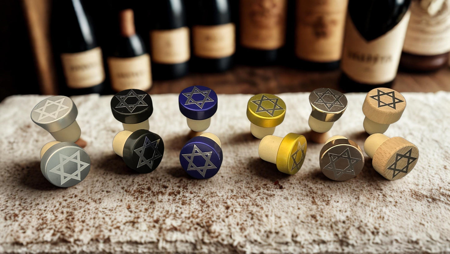 Jewish Star Metallic Wine Stopper- Hanukkah wooden wine cork