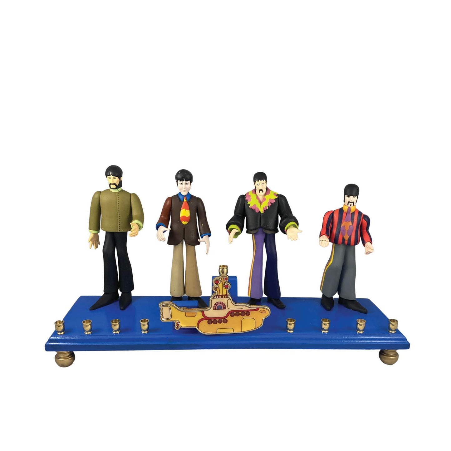Collector Beatles Yellow Submarine Menorah Judaica Hanukkah Repurposed Figures John Lennon Ringo Paul McCarthy George Magnet Bottle Opener