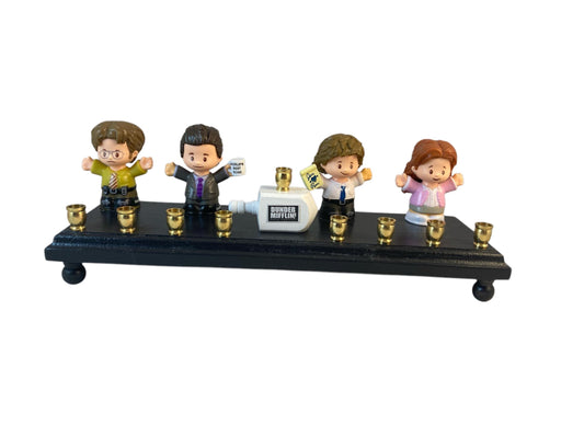 The Office Dunder Mifflin Menorah - Upcycled Toy Figure Hanukkah Decor