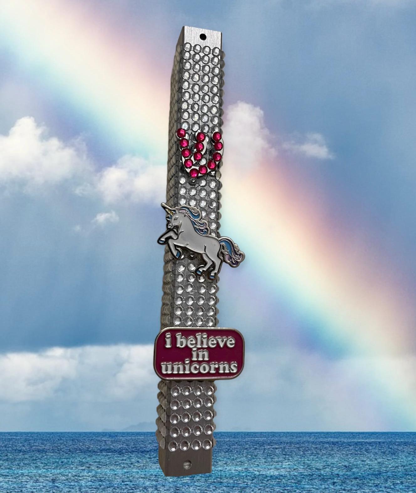 I Believe in Unicorns Sparkly Rhinestone Mezuzah Case