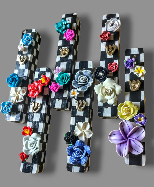 Hand-Painted Mezuzah Case: Checkerboard & Silicone Flowers