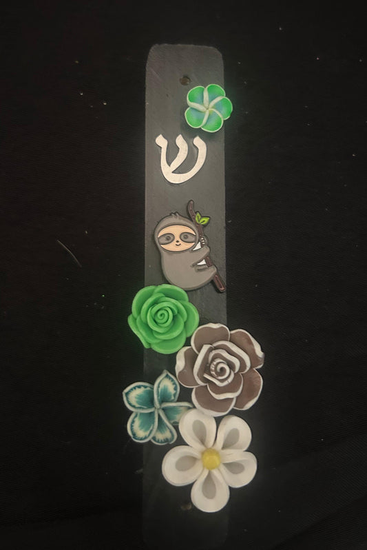 Sloth Mezuzah with Flowers Jewish Housewarming Baby Gift
