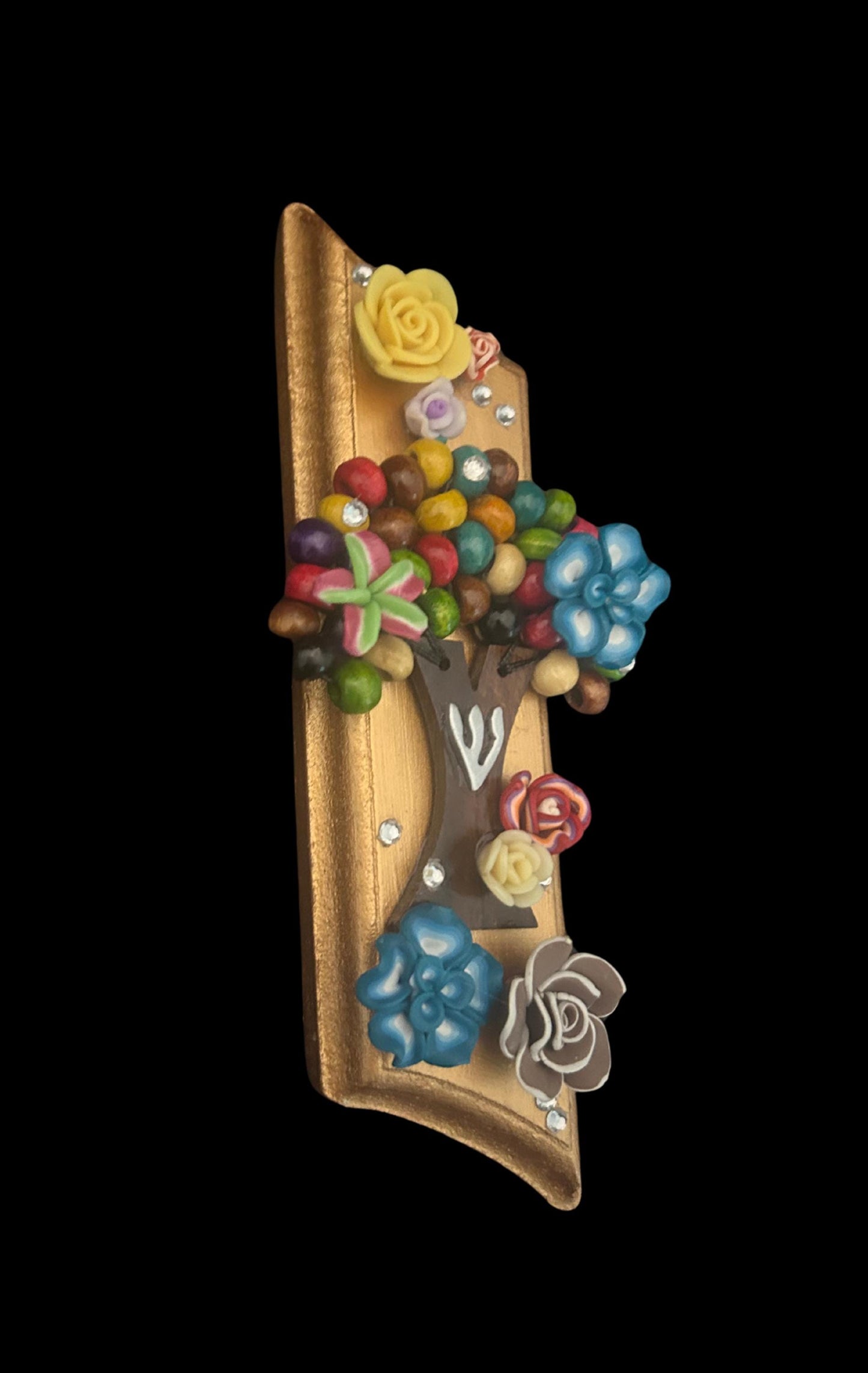 Tree of Life and Flowers Mezuzah Hand-Painted Wood Beads Polymer
