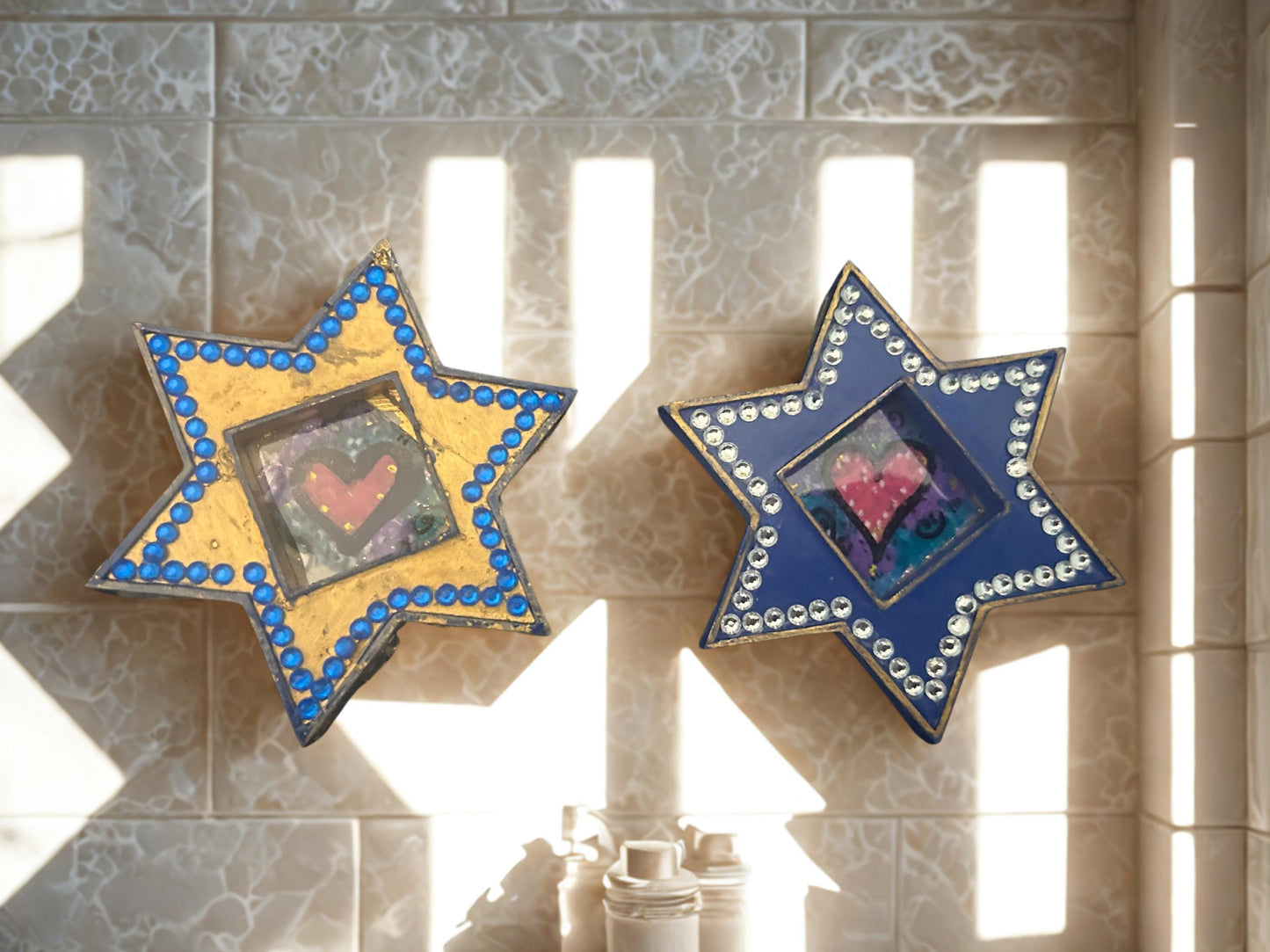 Hand-painted Jewish Star Magnets Star of David Hearts Love