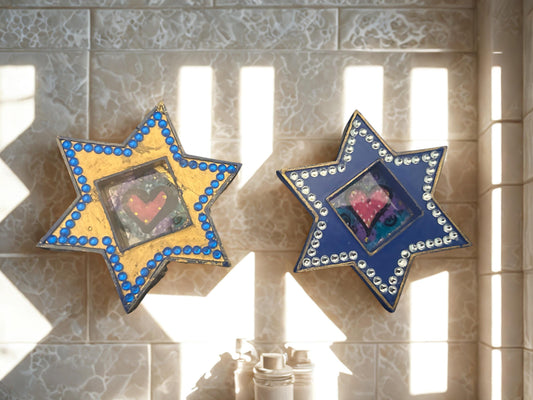 Hand-painted Jewish Star Magnets Star of David Hearts Love
