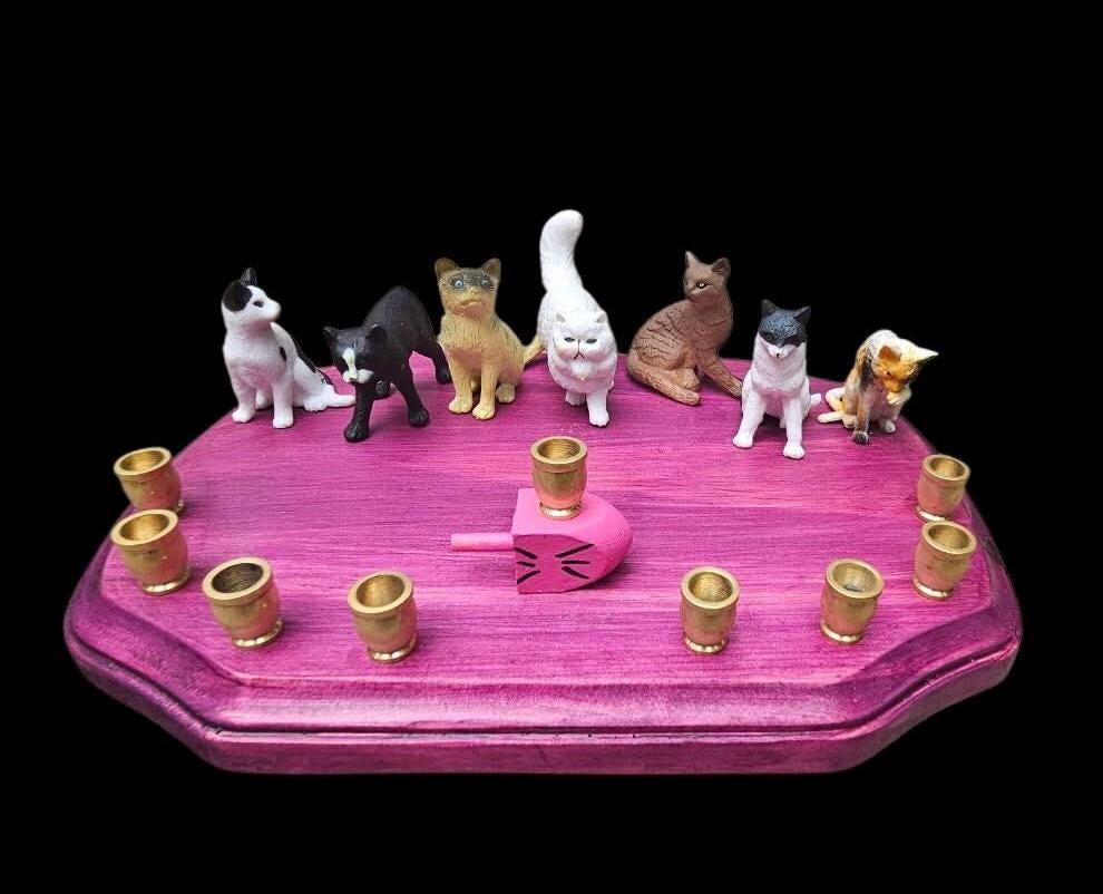 Cat Menorah, Kitty Hanukkah Menorah, Hanukitty, Chanukat, Meowzel Tov
