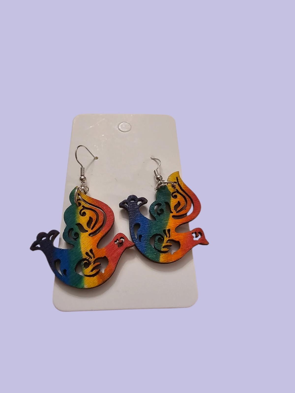 Rainbow Hamsa Wooden Earrings, Pride Jewelry, Jewish Gift