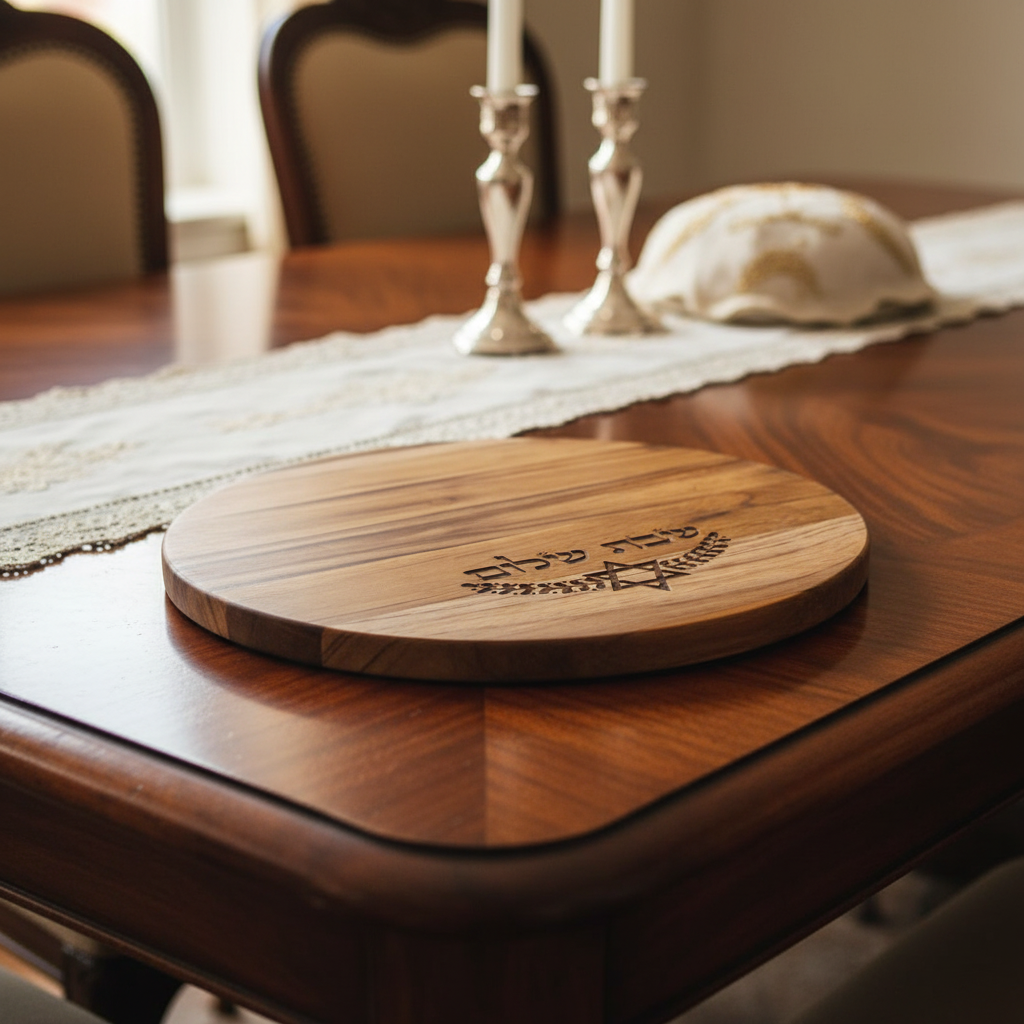 Teak Shabbat Shalom Challah Board