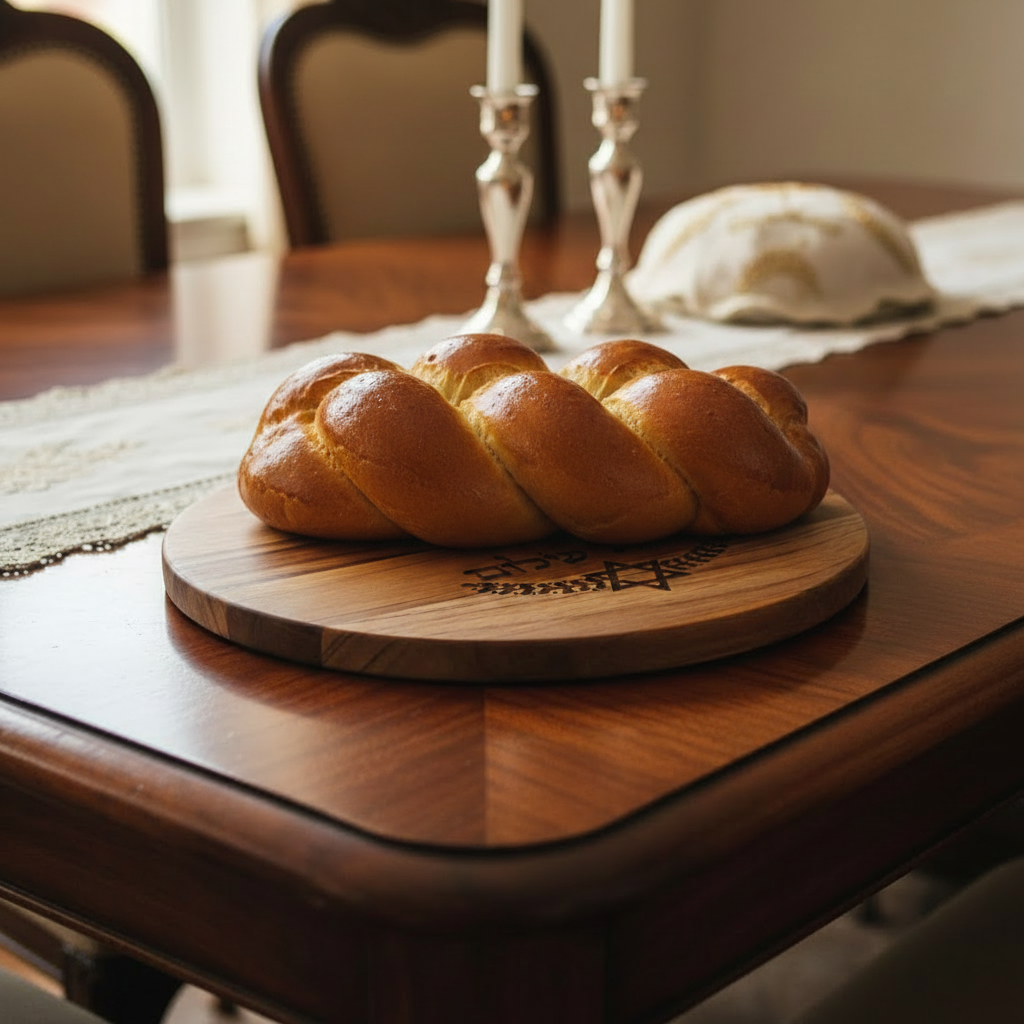 Teak Shabbat Shalom Challah Board
