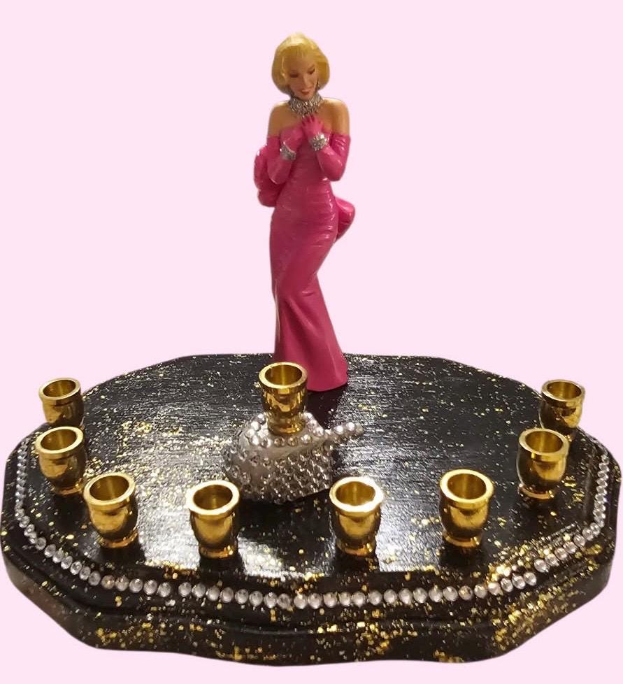 Marilyn Monroe Hanukkah Menorah, Rhinestone Dreidel, Novelty Judaica