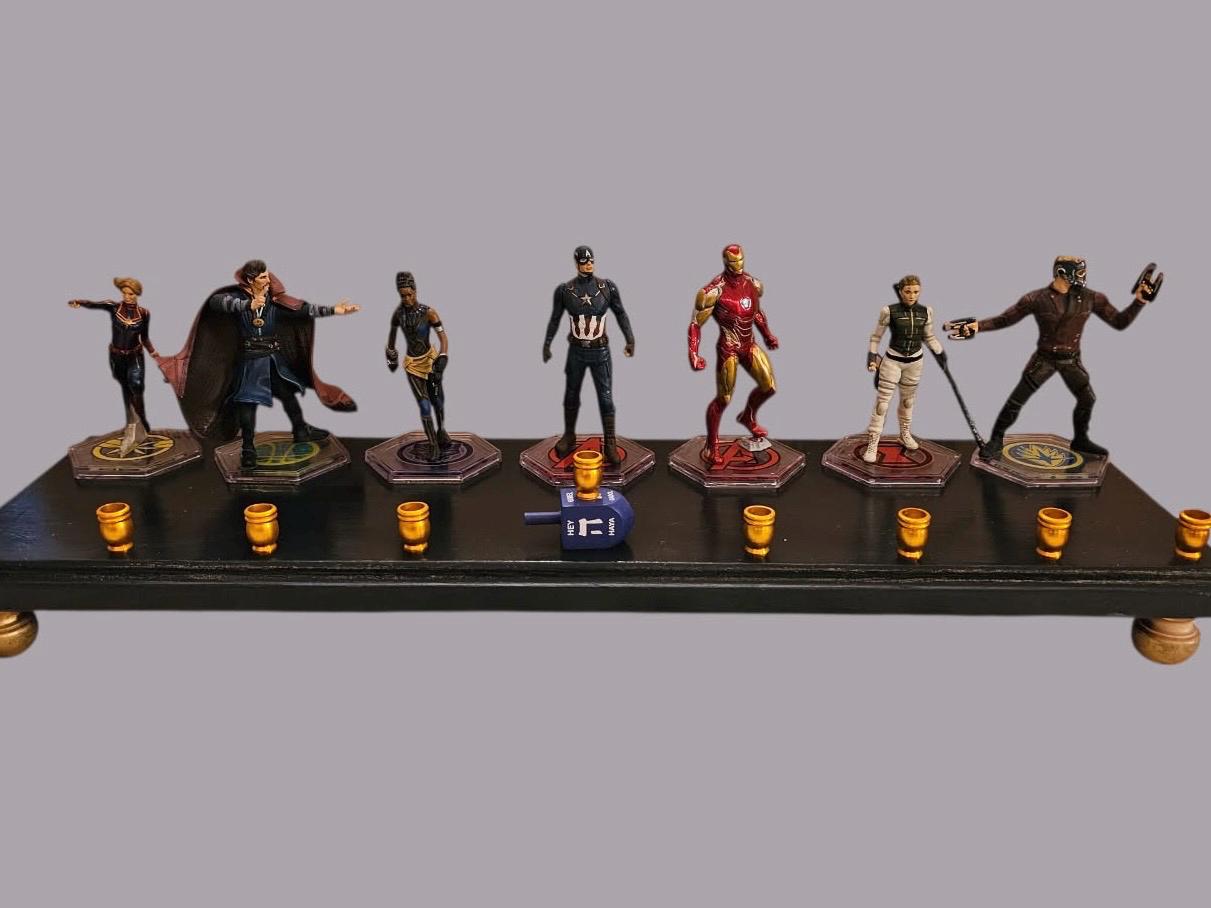 Avengers Menorah: Repurposed Superhero Action Figures, Hanukkah Judaica