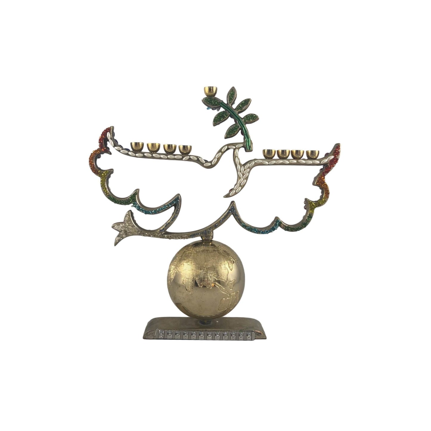 Dove Menorah Repurposed Jewelry Upcycled Rainbow Pearl Earth World Bling