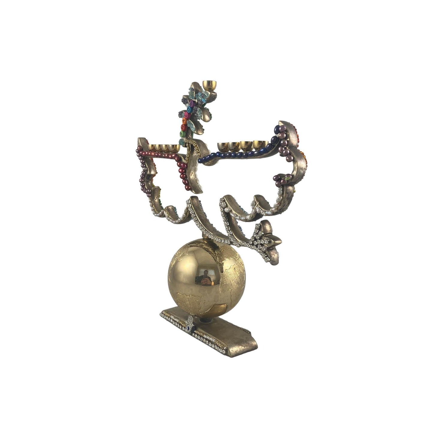 Dove Menorah Repurposed Jewelry Upcycled Rainbow Pearl Earth World Bling