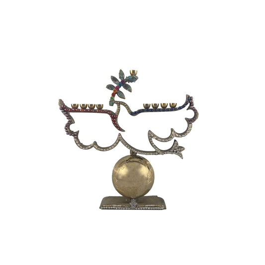 Dove Menorah Repurposed Jewelry Upcycled Rainbow Pearl Earth World Bling
