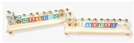 Personalized Name Wooden Block Menorah, Custom Judaica Toy