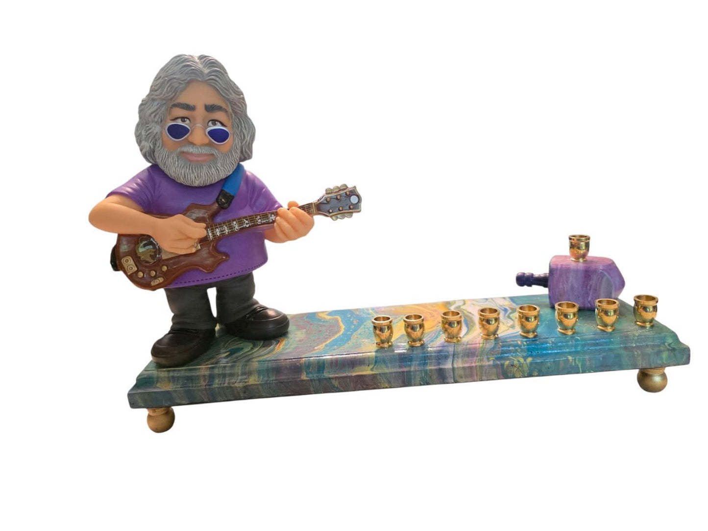 Grateful Dead Jerry Garcia psychedelic Collectible Menorah Judaica Hanukkiah Repurposed Figure