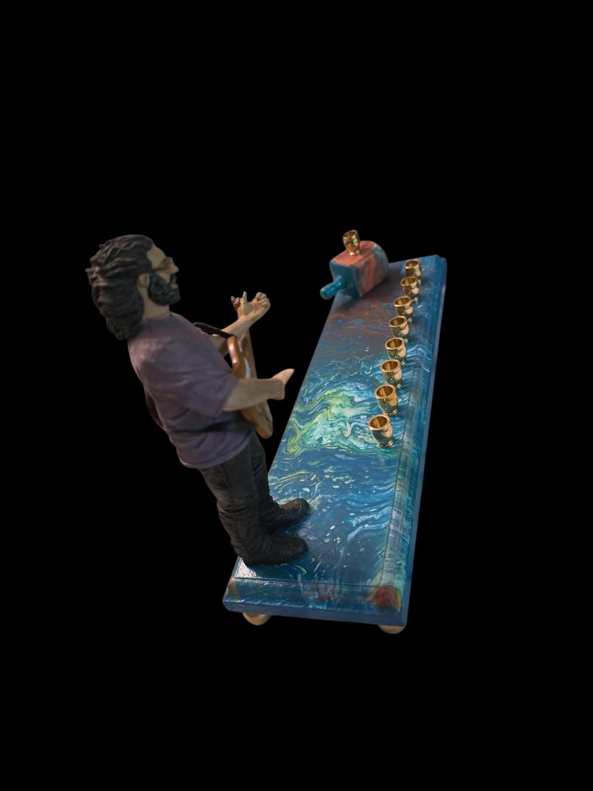 Grateful Dead vintage Jerry Garcia psychedelic Collectible Menorah Judaica Hanukkiah Repurposed Figure