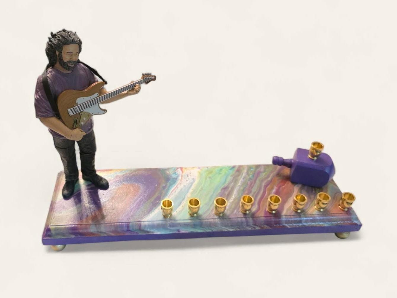 Grateful Dead vintage Jerry Garcia psychedelic Collectible Menorah Judaica Hanukkiah Repurposed Figure