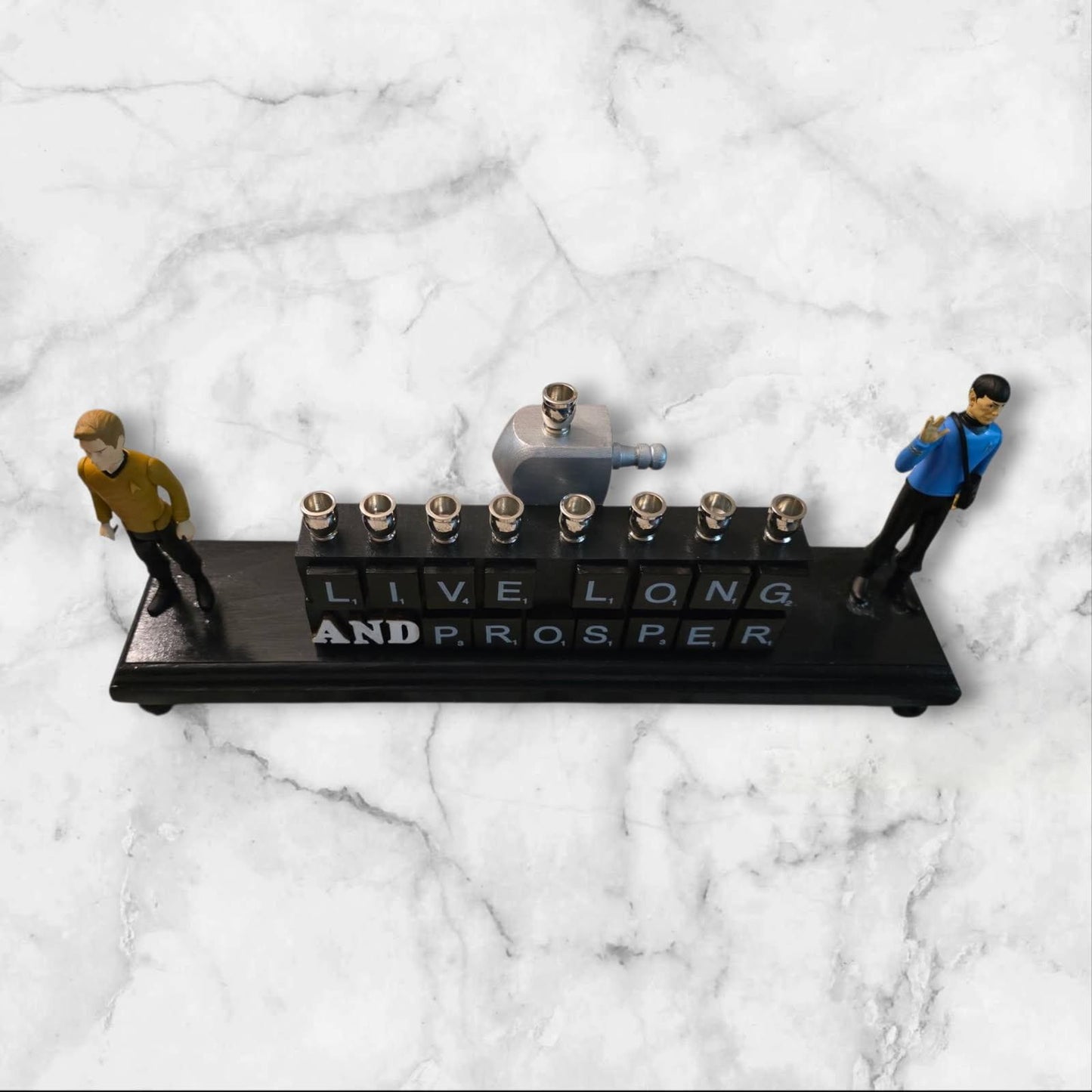 Star Trek Live Long & Prosper Collector Menorah Judaica Hanukkah Repurposed Figures Spock Captain Kirk Vintage