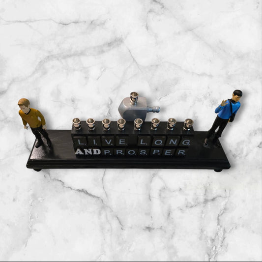 Star Trek Live Long & Prosper Collector Menorah Judaica Hanukkah Repurposed Figures Spock Captain Kirk Vintage