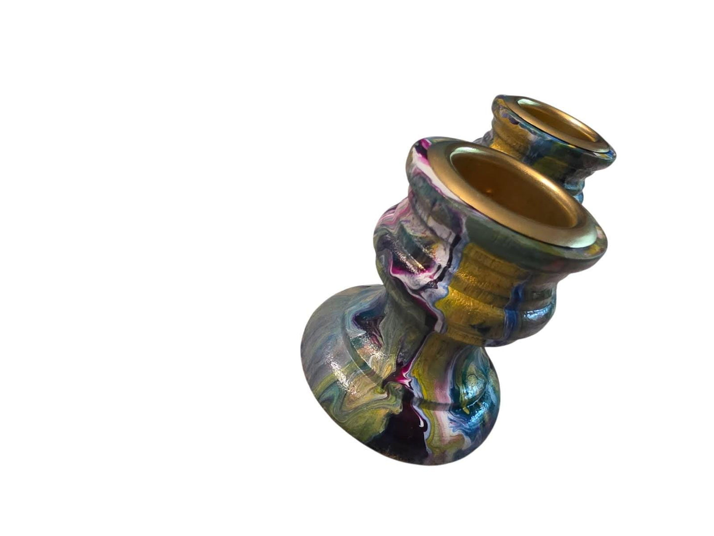 Hand Painted Mismatched Shabbat Candle Holders, Funky Decor