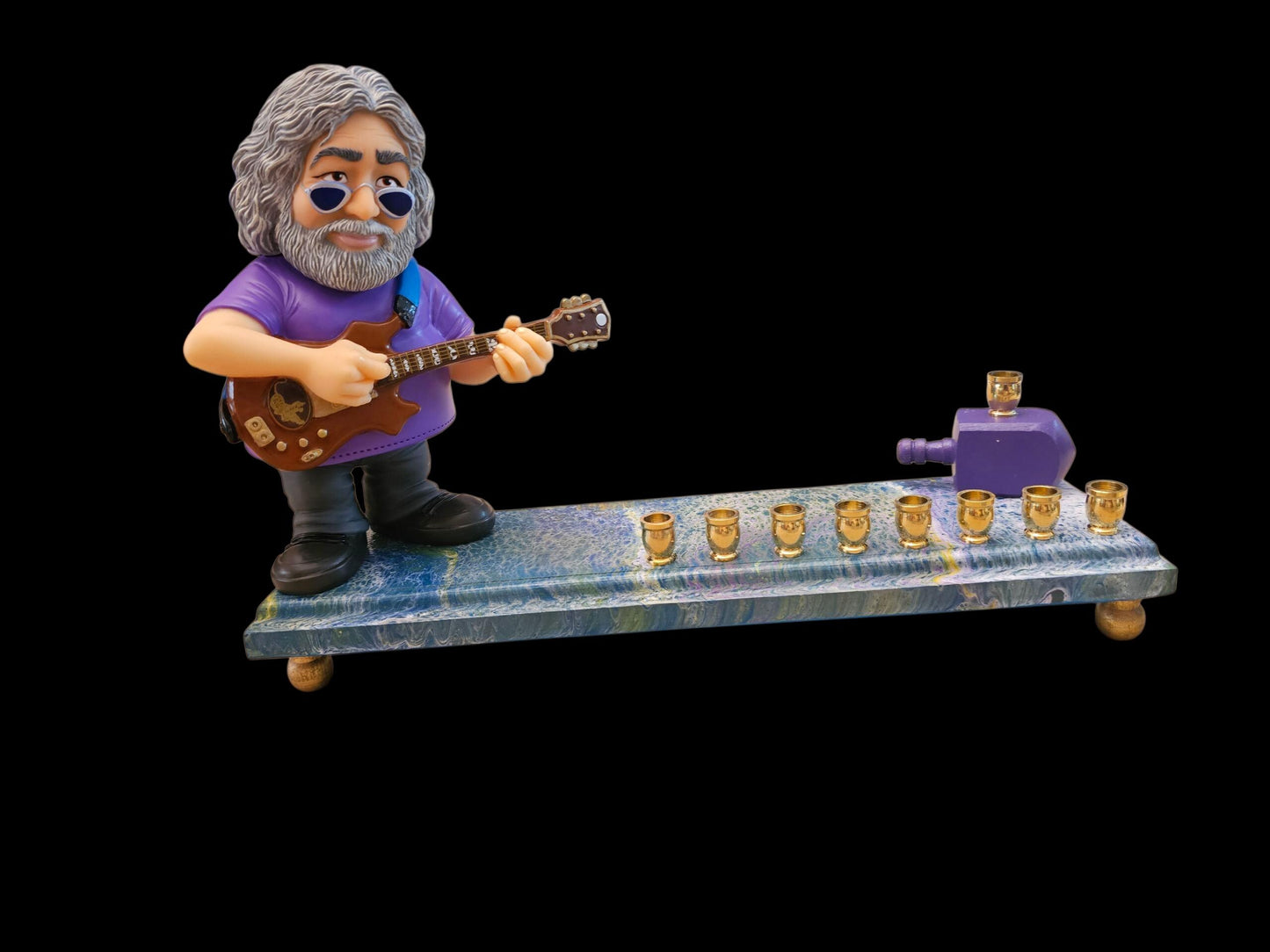 Grateful Dead Jerry Garcia psychedelic Collectible Menorah Judaica Hanukkiah Repurposed Figure