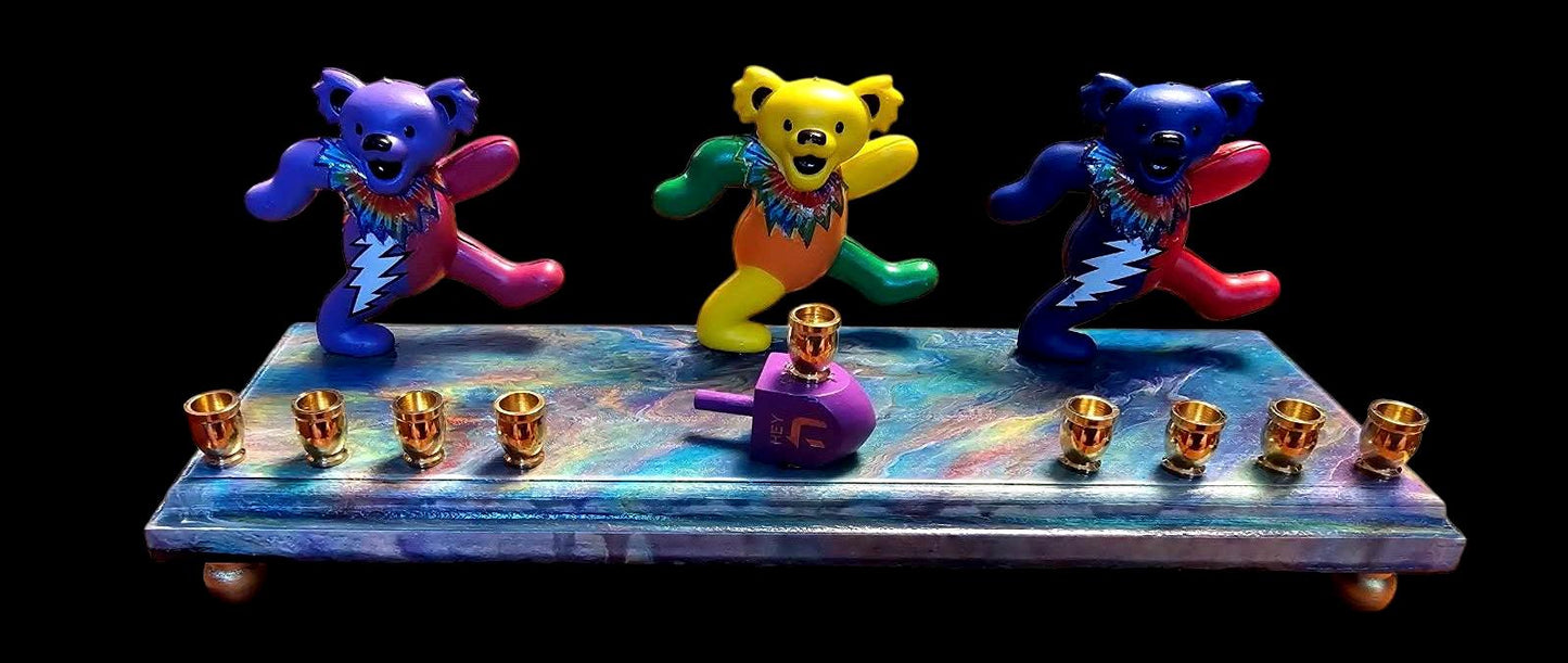 Grateful Dead Dancing Bears psychedelic Collectible Menorah Judaica Hanukkiah Repurposed Figure