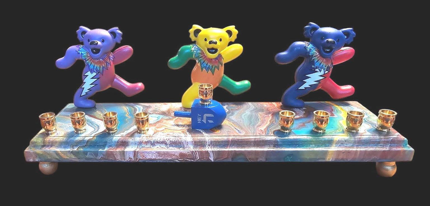 Grateful Dead Dancing Bears psychedelic Collectible Menorah Judaica Hanukkiah Repurposed Figure