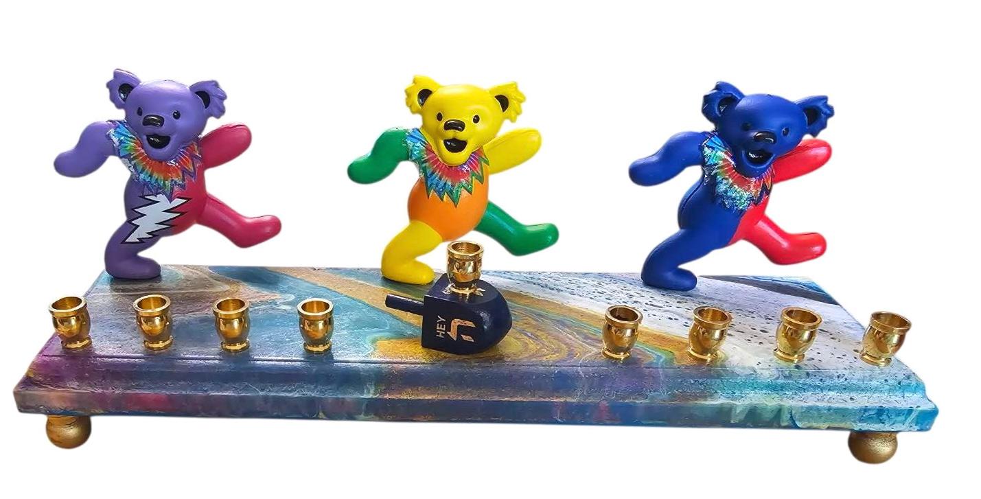Grateful Dead Dancing Bears psychedelic Collectible Menorah Judaica Hanukkiah Repurposed Figure