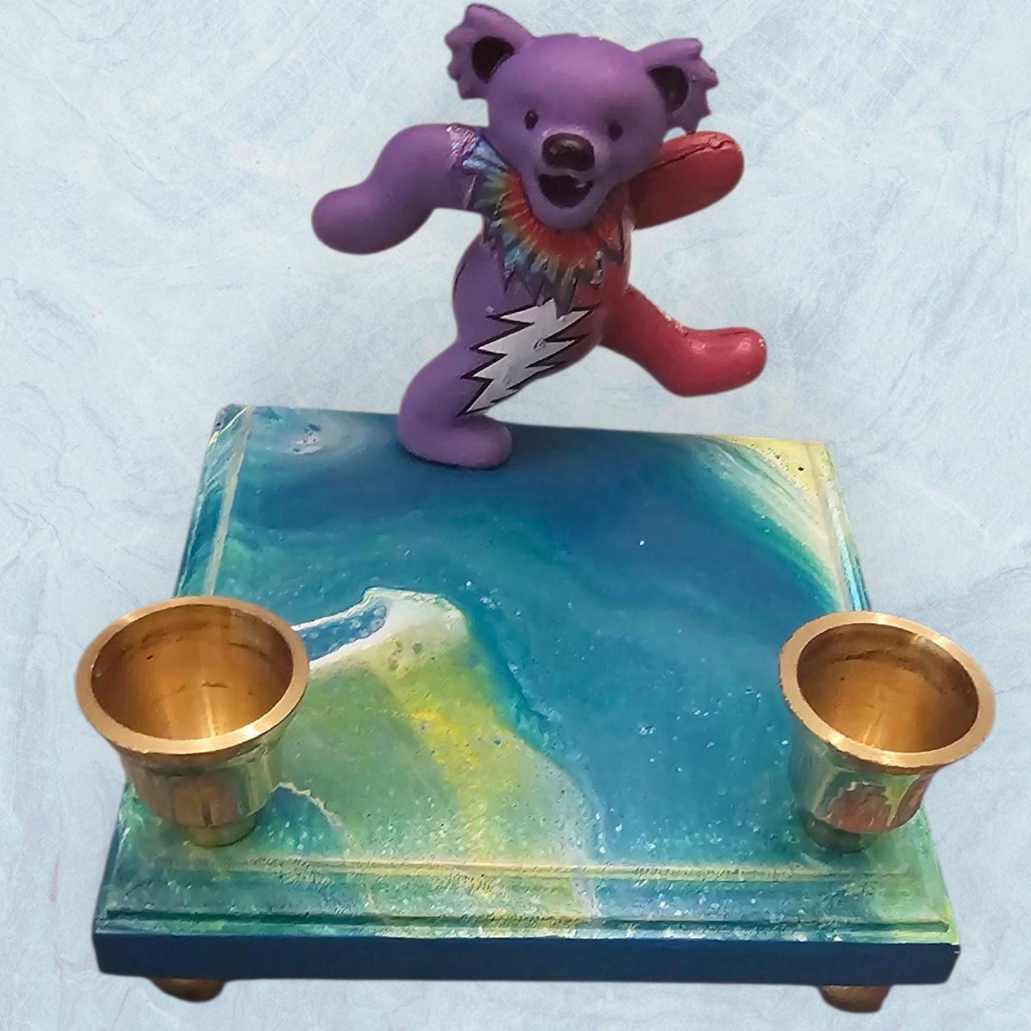 Grateful Dead Dancing Bear Shabbat Candle Holder Psychedelic Paint Jerry Garcia Music Judaica