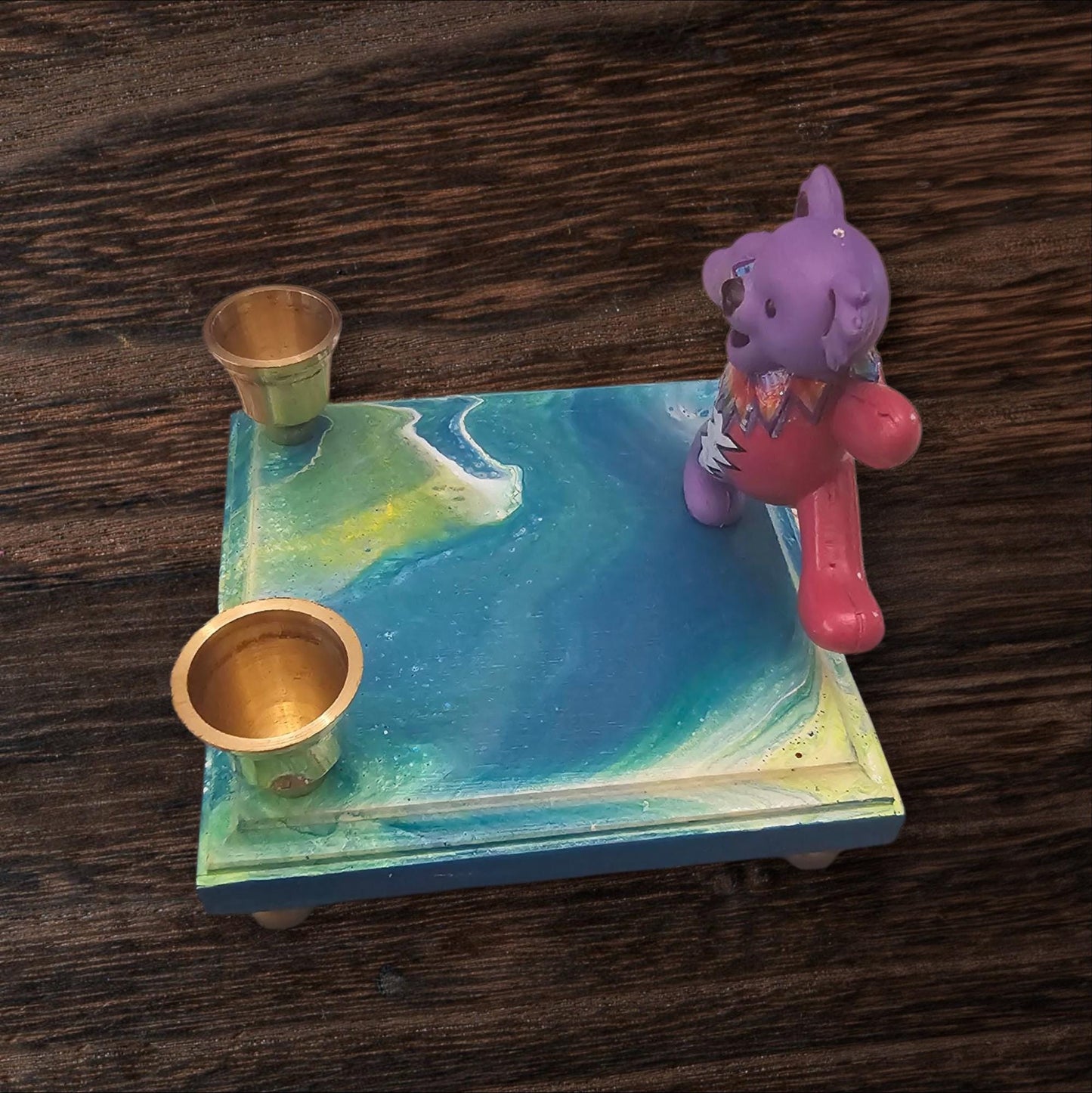 Grateful Dead Dancing Bear Shabbat Candle Holder Psychedelic Paint Jerry Garcia Music Judaica