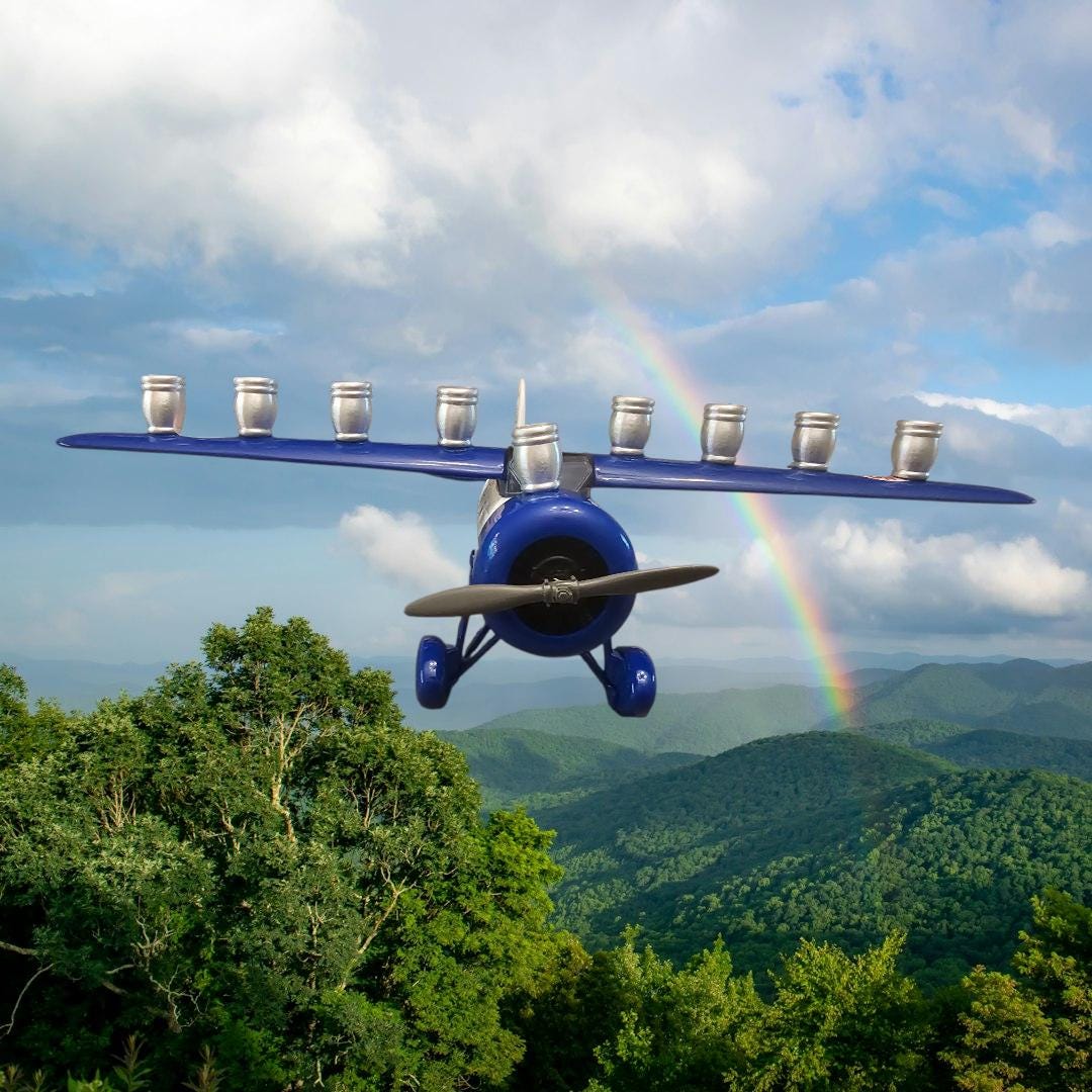 Vintage Airplane Menorah, Repurposed Metal Bank, Hanukkah Gift