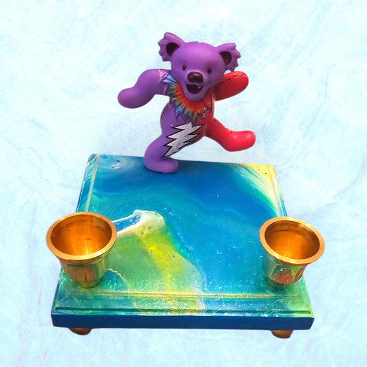 Grateful Dead Dancing Bear Shabbat Candle Holder Psychedelic Paint Jerry Garcia Music Judaica