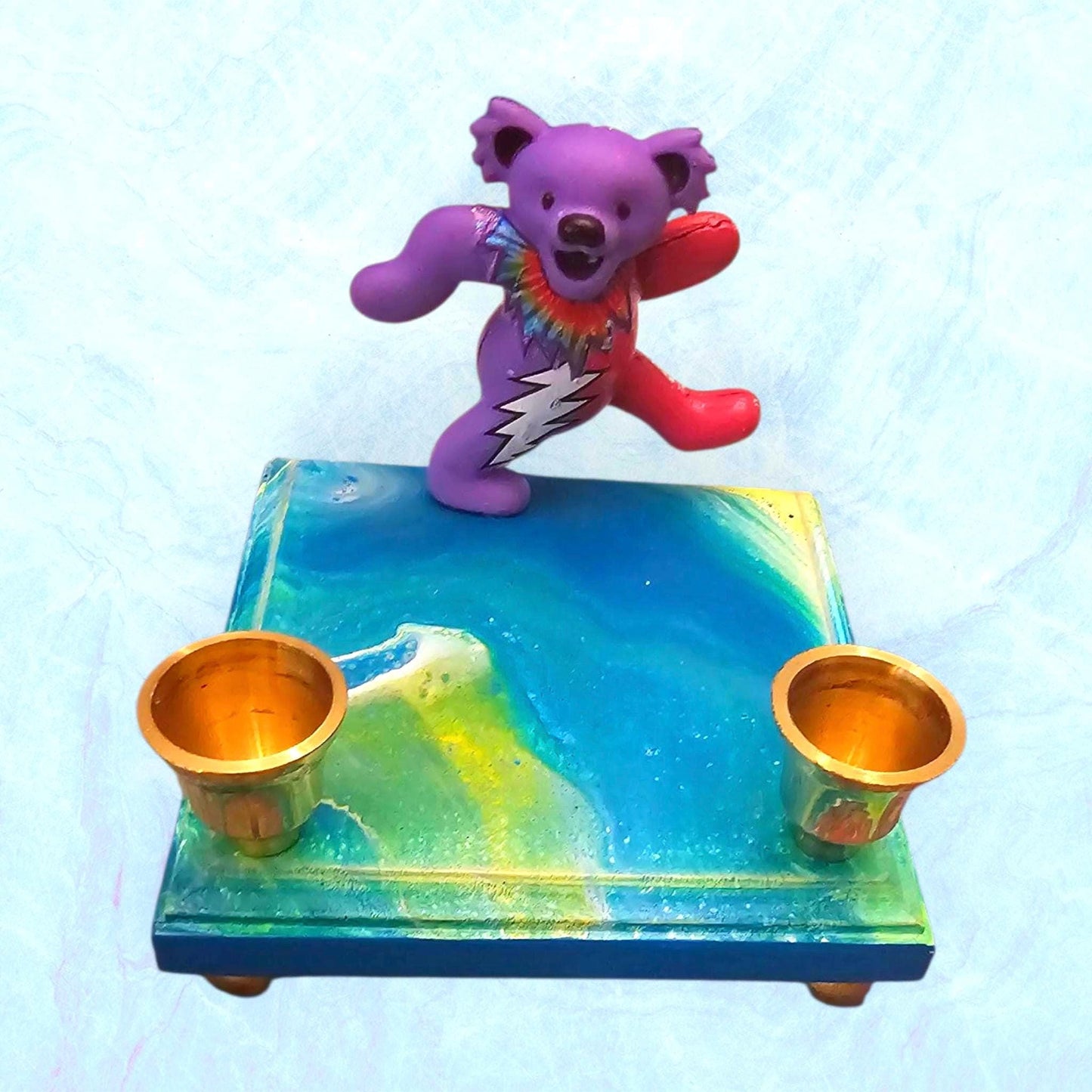 Grateful Dead Dancing Bear Shabbat Candle Holder Psychedelic Paint Jerry Garcia Music Judaica