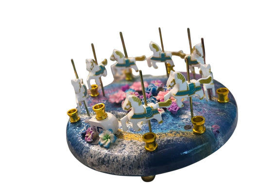 Carousel Horse Menorah Hanukkiah Judaica Jewish Hanukkah hand painted base with flowers