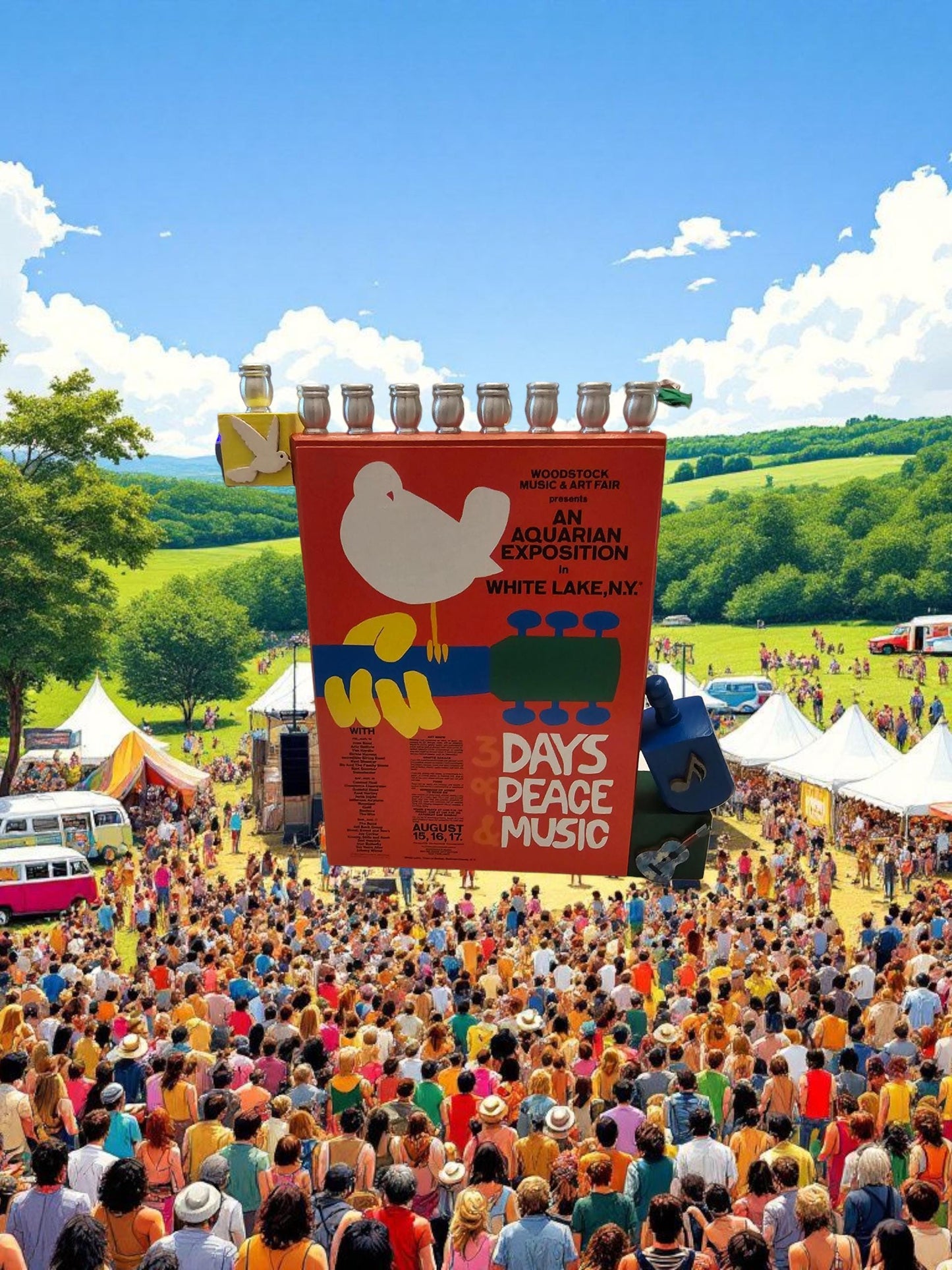 Woodstock Peace Love Music Menorah Judaica Jewish Festival History Hippie Flower Power