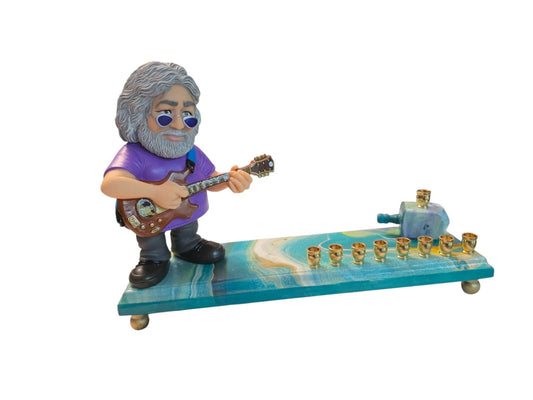 Grateful Dead Jerry Garcia psychedelic Collectible Menorah Judaica Hanukkiah Repurposed Figure